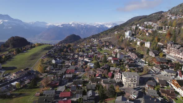 Aerial Views of the Municipality of Leysin in Aigle Switzerland alt