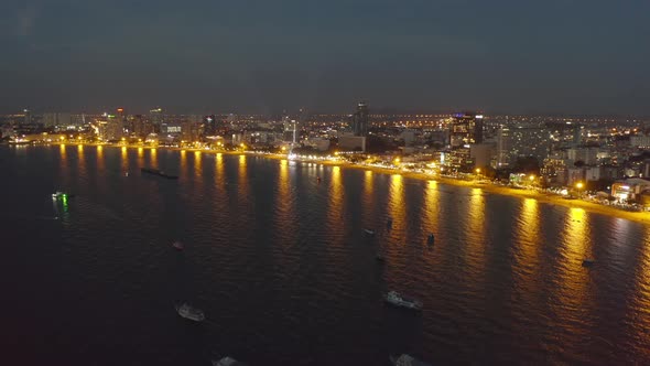 Aerial view of Pattaya sea, beach in Thailand in summer season, urban city with blue sky alt
