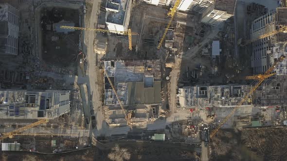 Construction Site of a New Residential Complex. Flying Over the Construction Site