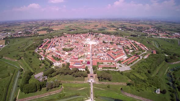 Aerial View Italy city, sunny weather and blue sky, 4K