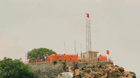 closup of Hindu pilgrimage place of  Lord Mallayya Temple on top of the Moutian of Karnataka,India. alt