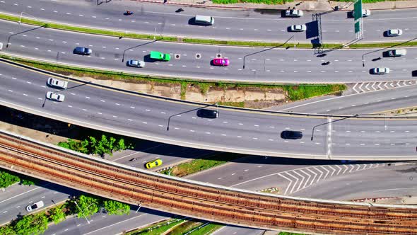 4K : Aerial view and top view of traffic on city. alt