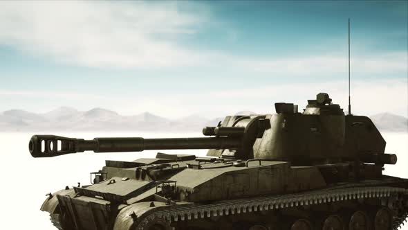 Military Tank in the White Desert alt