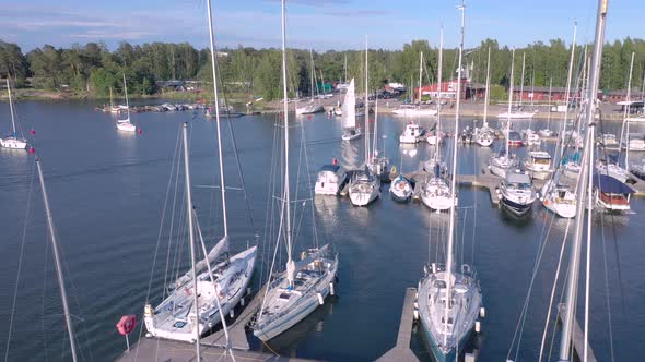 The Tip of the White Boats Docking in the Gulf of Finland in Helsinki