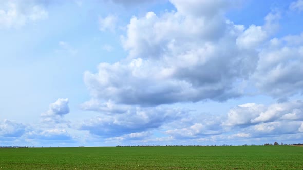 Time Lapse of the Sky Over a Green Field in Spring