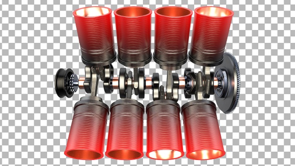 Engine Pistons V8 animation hot metal