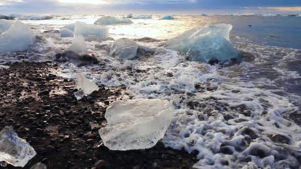 Icebergs on a Black Volcanic Beach Chunk of Ice in Iceland Arctic Landscape Winter Concept alt