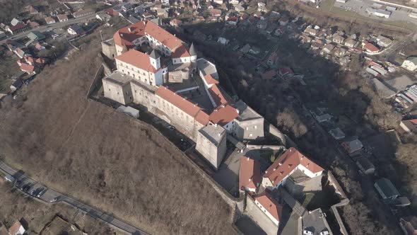 Aerial View From a Drone to Palanok Castle in Mukachevo alt
