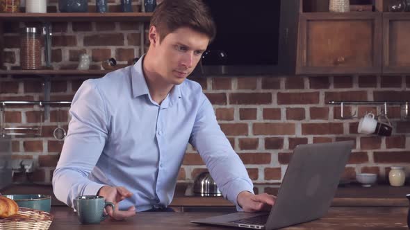 Handsome Male Checking Mail on Computer in Flat alt