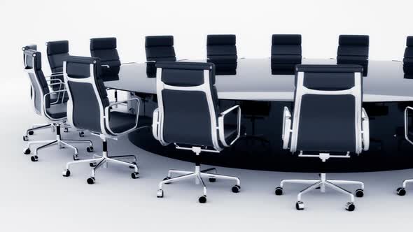 Seamless animation of round table with office chairs around. Loopable ...