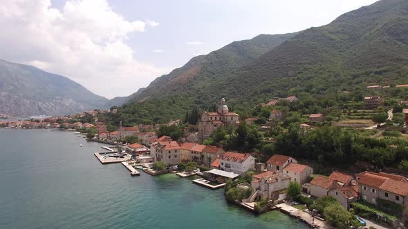 View of the Church of the Nativity of the Virgin in the Town of Prcanj on the Shore of the Kotor Bay alt