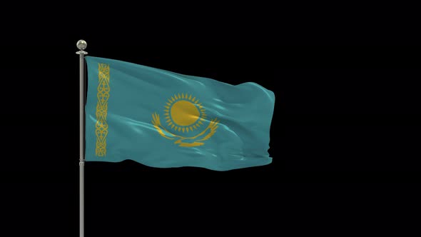 Kazakhstan Flag Medium Shot Waving Looping Animation Include Alpha
