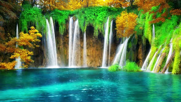 Cinemagraph Video of Waterfall Landscape in Plitvice Lakes Croatia in Autumn alt