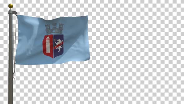 Tirana City Flag (Albania) on Flagpole with Alpha Channel - 4K alt