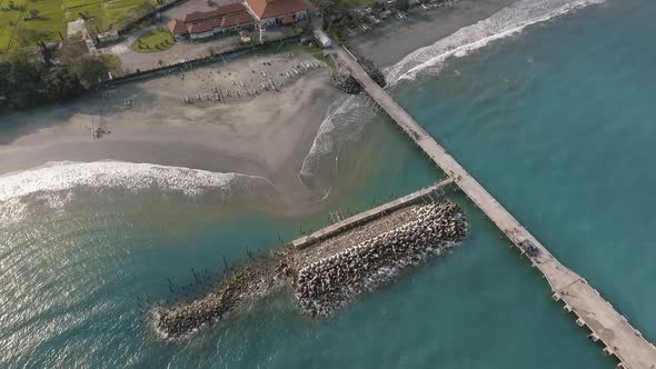 Tanah Ampo pier, indonesia drone footage, full hd quality alt