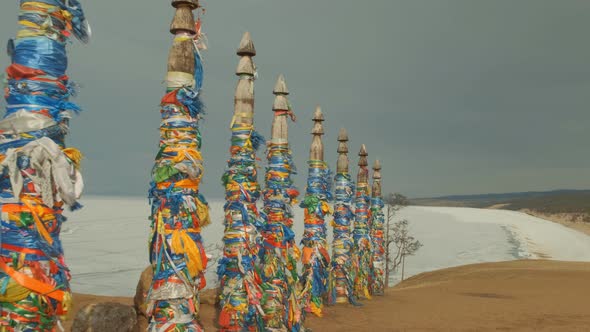 Ritual Pillars in a Sacred Place on Lake Baikal