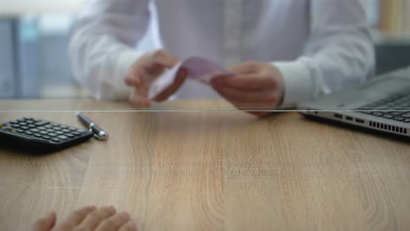 Bank Cashier Refusing Exchange Fake Euro, Counterfeit Money, Currency Detector alt