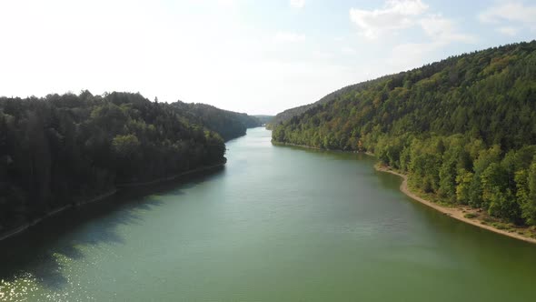 Flying Above River in Europe