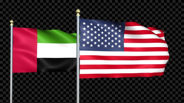 United Arab Emirates And United States Two Countries Flags Waving alt