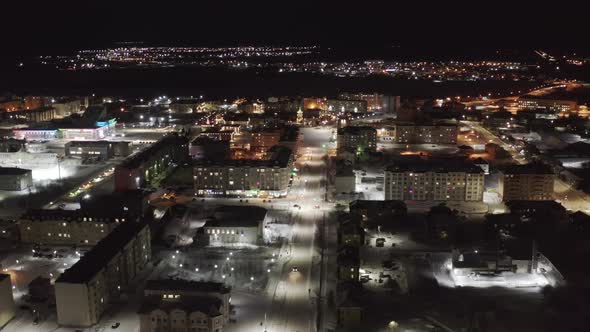 Night Establishing Shot Arctic City in Winter