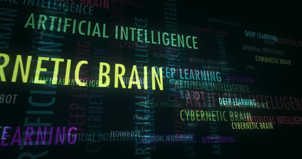 Artificial intelligence deep learning and cybernetic brain text loop abstract concept alt