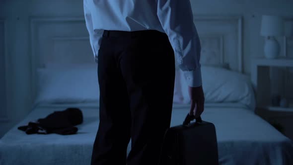 Disappointed Man Throwing Jacket on Bed, Failure of Startup, Bad Investment alt