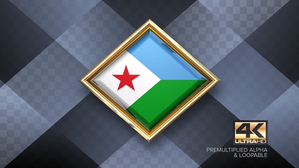 Djibouti Flag Rotating Badge 4K Looping with Transparent Background