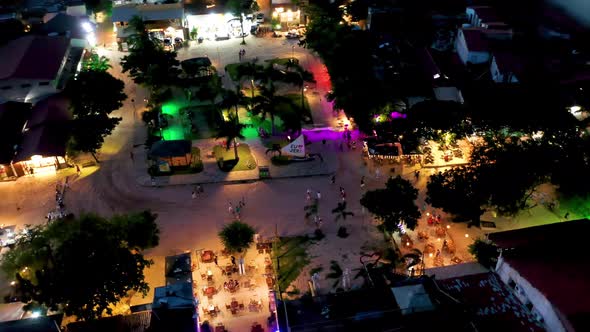 Night landscape of historic center of Jericoacoara Brazil. Night life scenery alt
