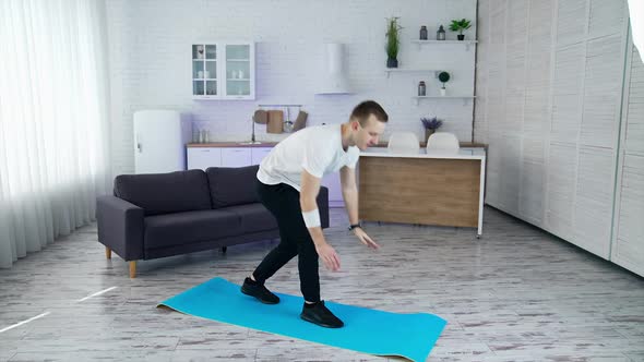 Preparation before sports. Home preparation on the mat before sports alt