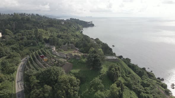 Aerial view of Petra Fortress in Tsikhisdziri. Georgia. summer 2021 alt