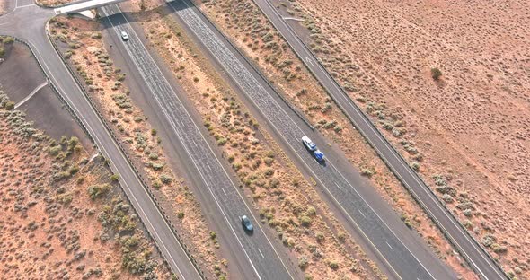 Panorama view of long desert highway in mountains Arizona street road trips the US alt