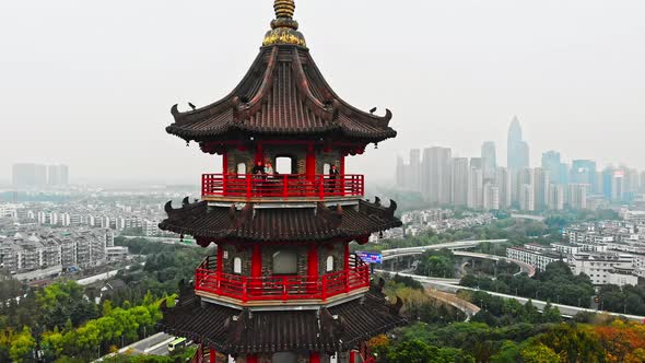 SHAOXING  CHINA 2021 Chinese Pagoda on the Green Hill