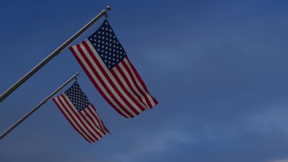 United States Of America  Flags In The Blue Sky  - 4K