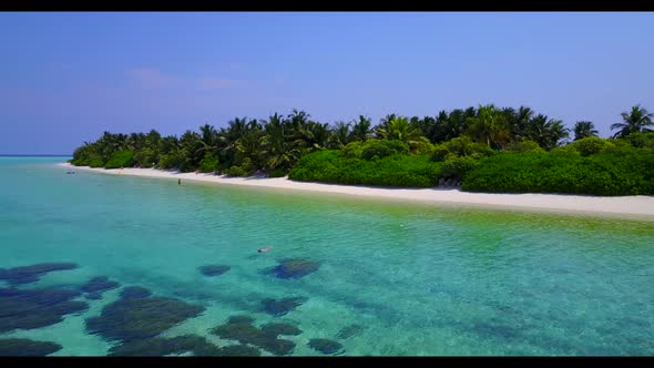 Aerial above sky of idyllic tourist beach break by blue ocean and white sand background of a dayout  alt