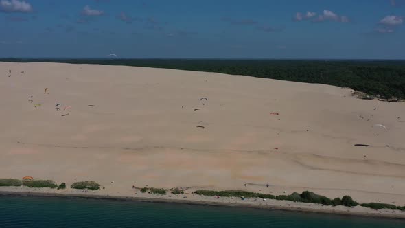 Paragliders Fly Over the Dune of Pilat Dune Du Pilat  Arcachon France alt