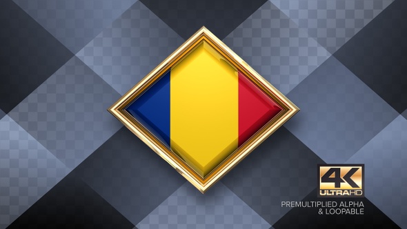 Romania Flag Rotating Badge 4K Looping with Transparent Background