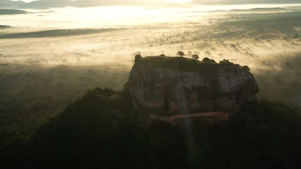 Aerial Drone View Of Sigiriya Rock Fortress On Lion Rock During Sunrise