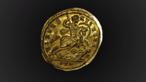 Roman Gold Coin Emperor Constantine Riding A Horse in Alpha Channel alt