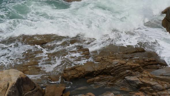 Marine Storm Waves on Sea Rocks