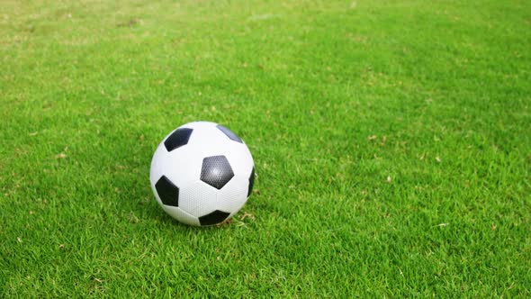 Football player kicking a ball in the field alt