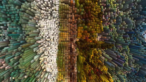 Abstract 3D Landscape Animation With Colorful Cubes alt