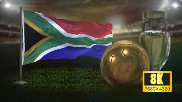 8K South Africa Flag with Football And Cup Background Loop alt
