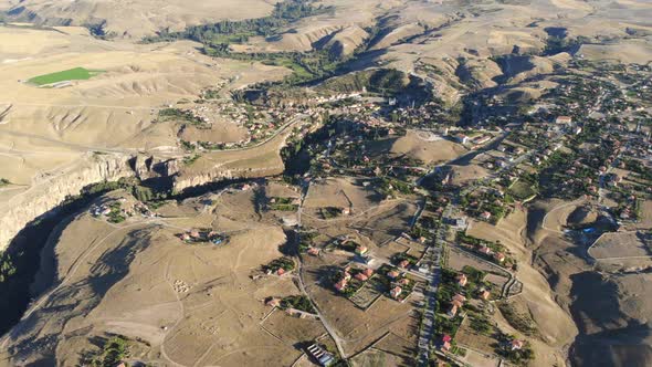Aerial Ihlara Town and Long Rift Canyon Cliff Gorge in Aksaray Province alt