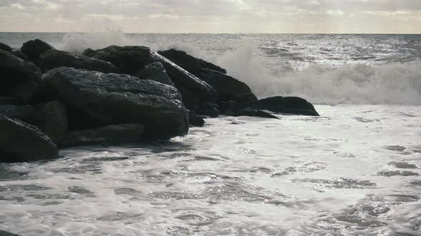  the Wave Is Broken on the Breakwater on the Shore