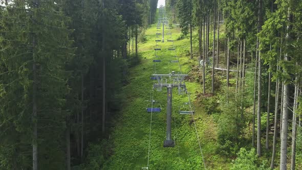 Empty ski lift in the Carpates, Ukraine. Nobody, without people ski lift. Summer