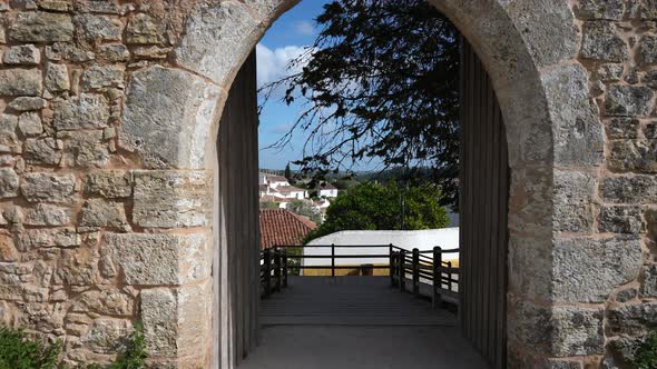 Obidos Landmark Castle Town Entrance with Arch Gates and Tiled Houses Roofs