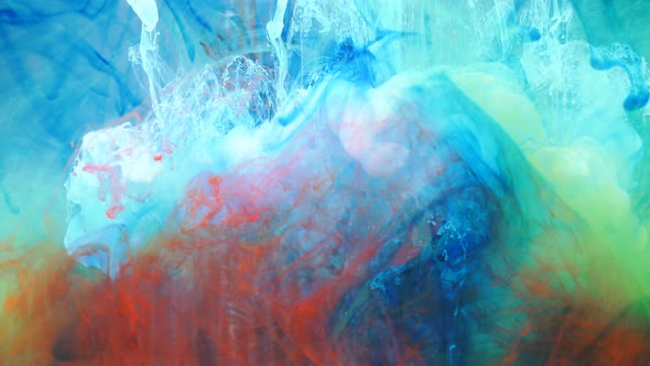 Filling with Blue Green and Red Paint in a Liquid Blue and White Space alt