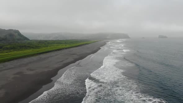 Flying Over Khalaktyrsky Beach with Black Sand on Kamchatka Peninsula alt