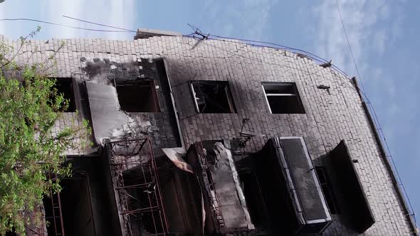 Vertical Video of Borodyanka Ukraine  House Destroyed By War alt