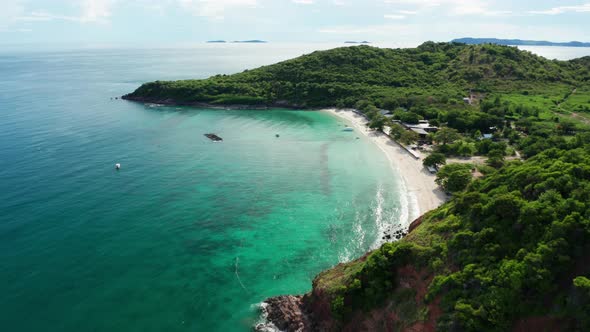 Aerial view of Koh Larn beach, Pattaya with blue turquoise seawater